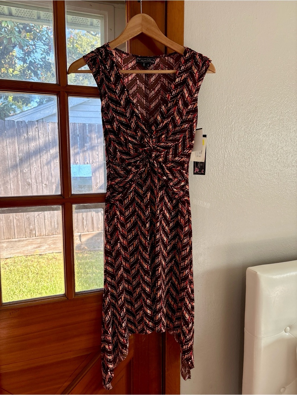 My Michelle NWT Brown Red Chevron Y2K Fall Boho Fairy Asymmetrical Midi Dress S